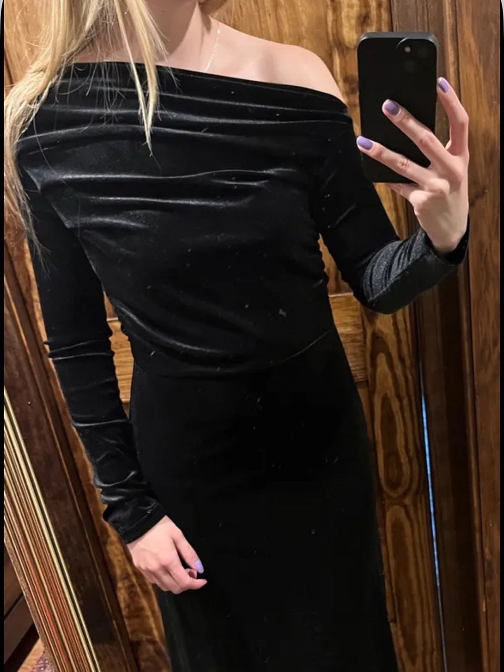 Black Velvet-Look Maxi Dress Like New